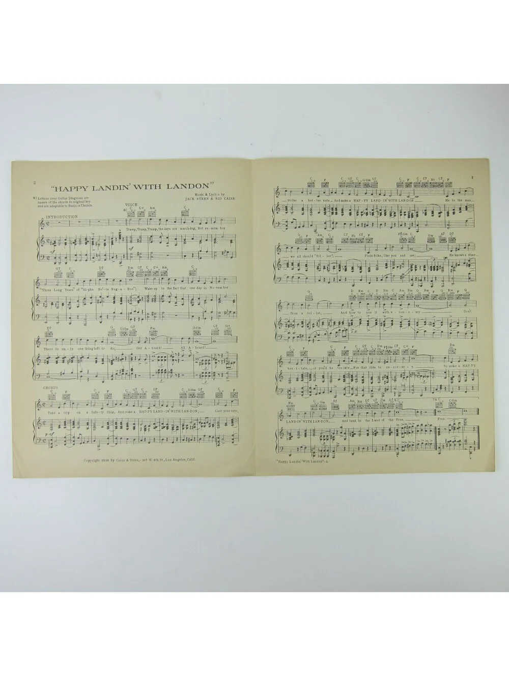 Alf Landon Presidential Campaign 1936 Sheet Music Happy Landin' With Landon